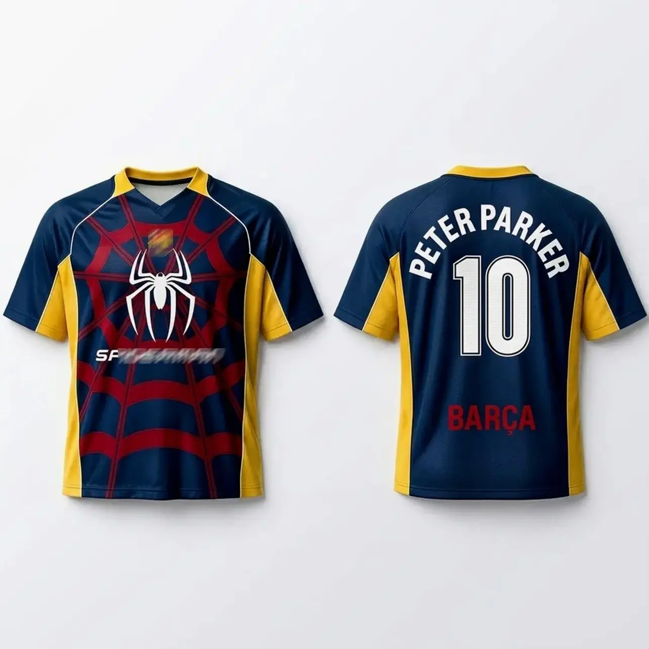 Spidey Symbiote x Barca 10 Premium Jersey, Black Suit Spider Sports Jersey, Unisex 3D Graphic Football Shirt, Breathable Athletic Fan Gift TFH