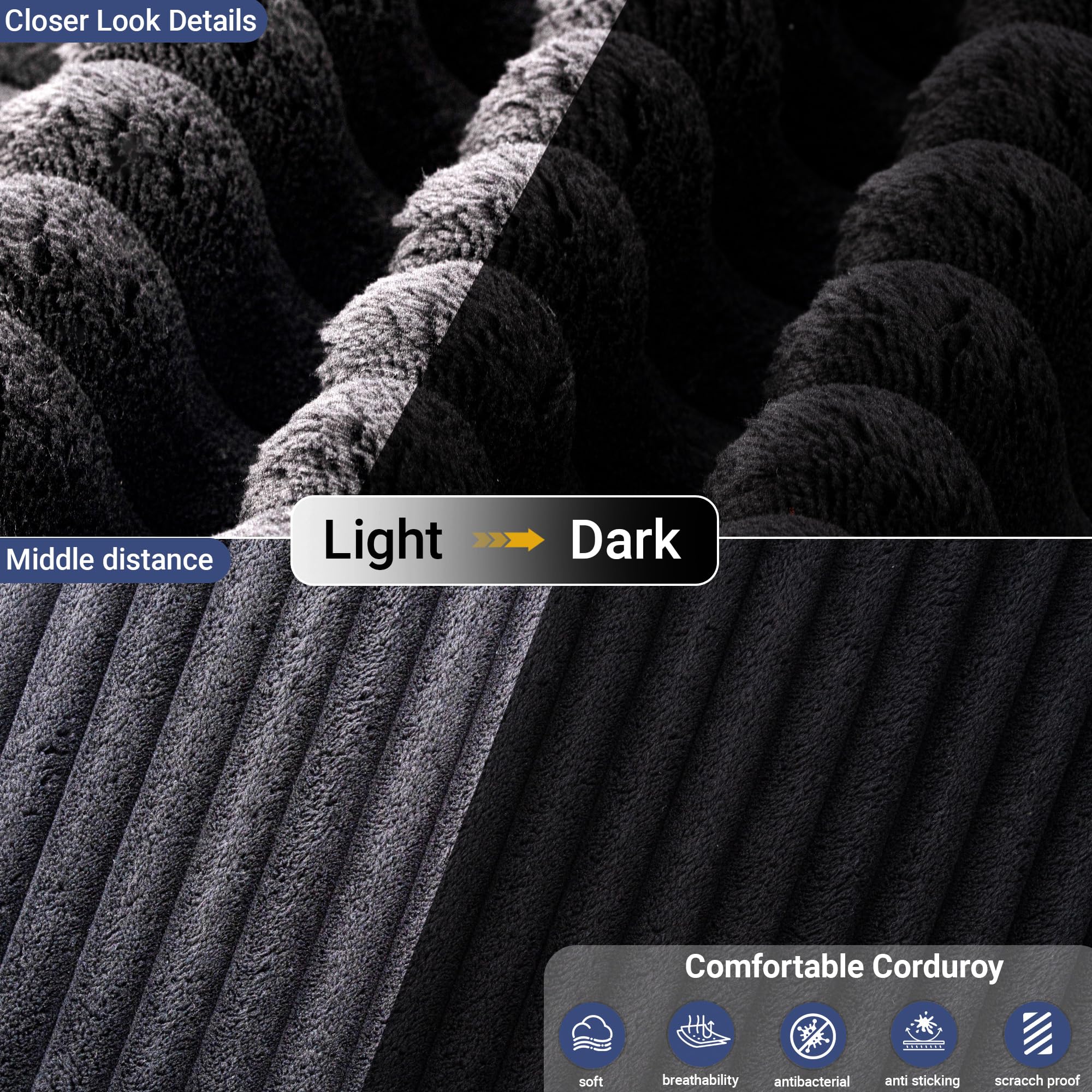 106.3" L-Shaped Modular Corduroy Sectional Sofa, 1400 LBS, No Assembly, Cooling Gel Foam Pet Friendly Cloud Couch for Living Room