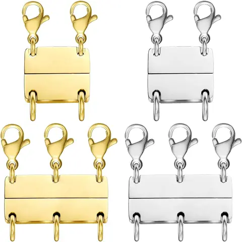 4pcs Gold & Silver Metallic Jewelry Clasps - Jewelry Making Supplies, Secure Quiltk Clasps for Layered Stackable Necklaces, Beading Accessories for Adults, Neckline Separators