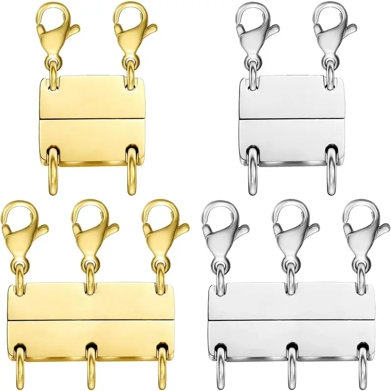 4pcs Gold & Silver Metallic Jewelry Clasps - Jewelry Making Supplies, Secure Quiltk Clasps for Layered Stackable Necklaces, Beading Accessories for Adults, Neckline Separators