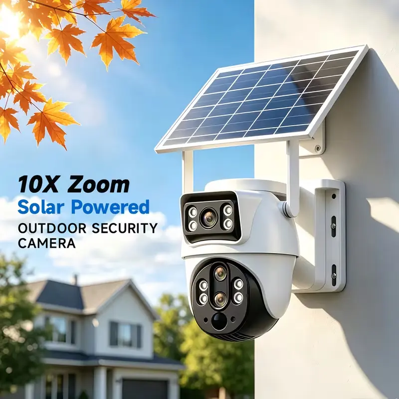 XIAOVV 6MP Solar Security Camera Wireless Outdoor 10x Zoom WiFi Dual Lenses with IP65 Spotlight Alarm, Motion Detection, Color Night Vision, Two-way Audio for Home Security