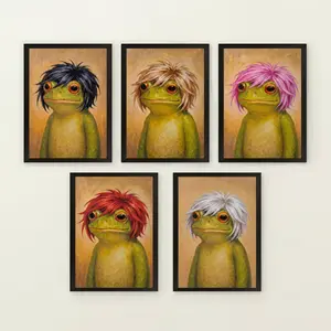 Karen In A Black Wig, The Frog Wearing A Wig Canvas Print Poster Wall Decor, Animal Wall Art, Quirky Frog Art Decor