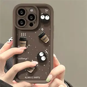 Phone case: Cute Cartoon 3D Coffee Liquid Soft Case for iPhone 17/16/15/14/13/12/11 Pro Max Plus, X, XS Max Lens Protective Cover