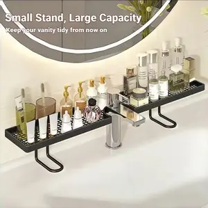 （Attention Installation Requirements）Summer Vibes High-funky Capacity Bathroom Shelf | Black Bathroom Accessories | No-Drill Storage Rack | Rustproof Faucet Caddy | Sink Drain Rack — An Essential Storage Solution for Kitchens 19.7 × 4.3 in