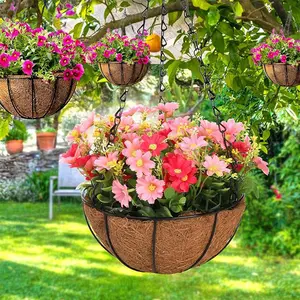 Hanging Baskets for Plants Outdoor,Hanging Planter,14 Inch Large Hanging Planter,with Coco Liner Pot & Water Storage Tray - with Black Chain,Hanging Basket for Outdoor (2 Pack)