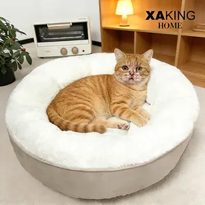 Xaking Home Donut Pet Bed for Cats & Dogs, Ultra Soft Calming Donut Bed, Machine Washable, Non-Slip Bottom, Cozy Indoor Pet Bed for Small Dogs & Cats 19.7"x19.7"x5.9" Shaped Beds