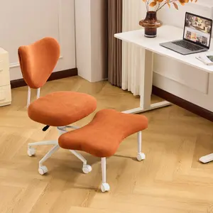 Cross Legged Chair with Wheels, ADHD Chair, Criss Cross Desk Chair with Lumbar Support and Adjustable Stool, Flexible Design for Fidgety Sitters, ORANGE
