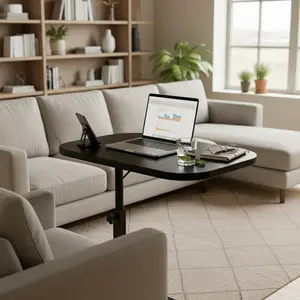 Height Adjustable Sofa Side Table, Multi-Functional End Table for Living Room, Bedroom, Balcony, Stable Overbed Laptop Stand Snack Tray