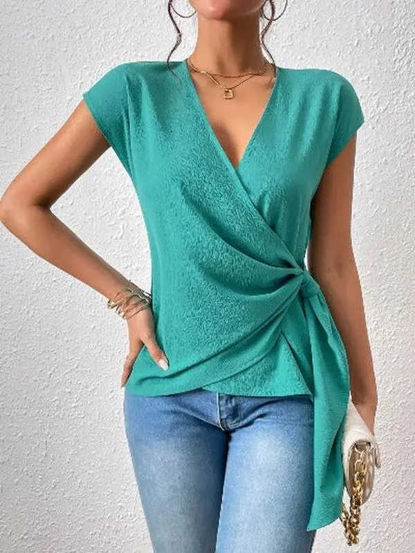 Teal Wrap Me Up Short Sleeve Casual Top