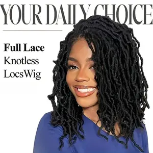 Full Lace Faux Locs Dreadlock Short Curly Knotless Box Braid Wig for Women 180% Density Glueless Flame Retardant Synthetic Burgundy Natural Look Lightweight Breathable