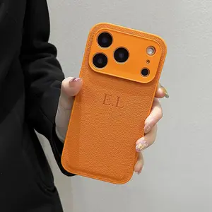 Custom Name Phone Case For iPhone 17 16 15 14 13 Pro Max Plus Air 3D Hot Stamping Faux Leather Cover Couple Gift