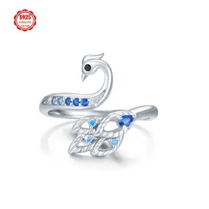 Phoenix Ring 925 Sterling Silver Adjustable Blue Peacock Ring Phoenix Firebird Ring Peacock Phoenix Jewelry For Women