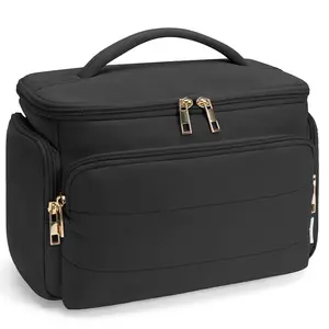 Travel Makeup Bag for Women, Wide-mouth Design With Handle ,Fluffy Storage Space ,Categorize Cosmetics, Accessories ,Daily Necessities,Outdoor Travel,Simple Fresh Design Practicality Large Capacity