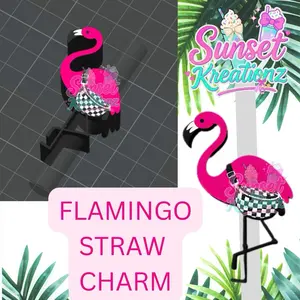 Flamingo with checkered bag straw charm