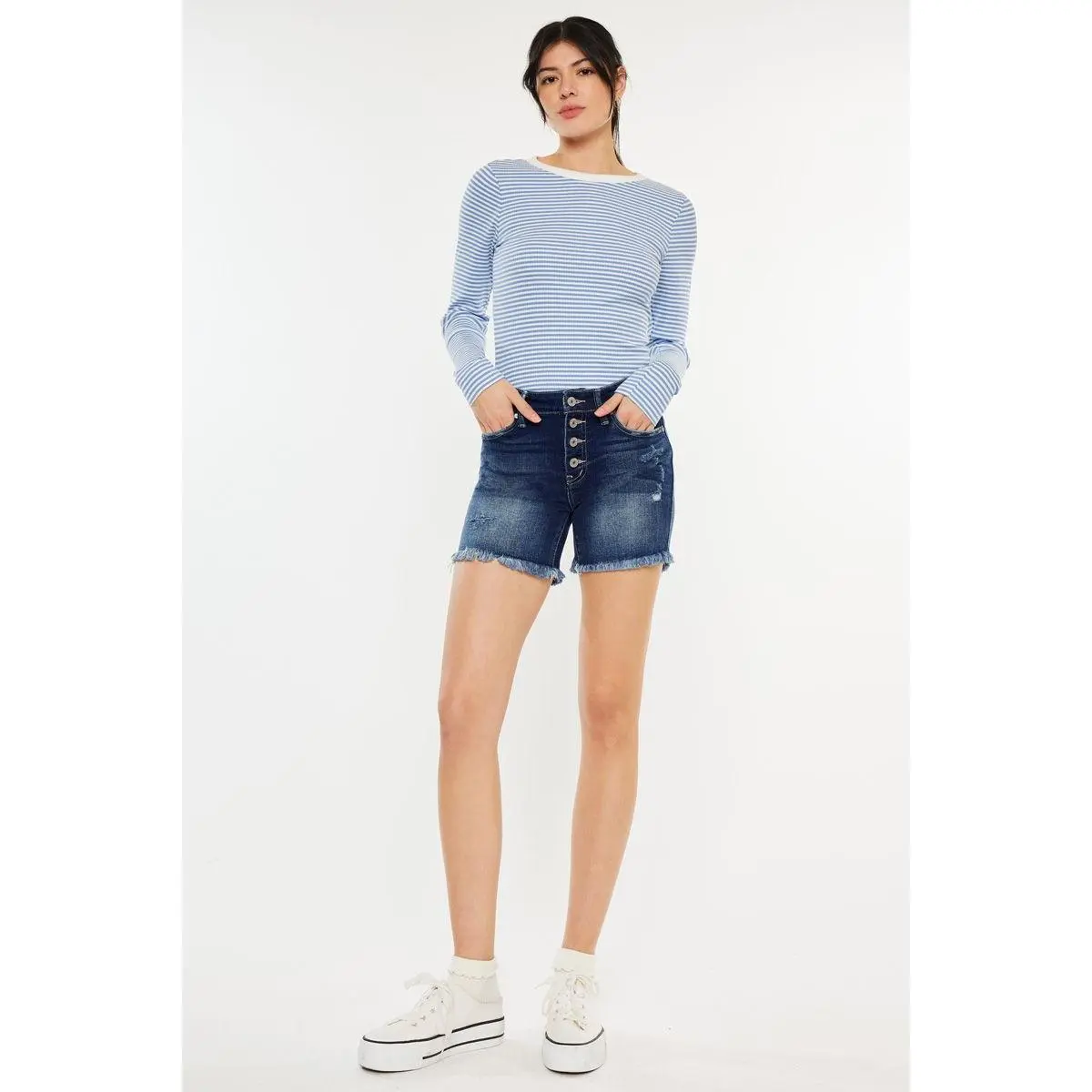 Women's Kancan MID RISE BUTTON UP DENIM SHORTS