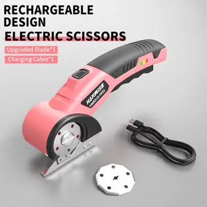HANWISE 4.2V Cordless Electric Scissors, USB Rechargeable Lithium Battery, With Safety Lock And Ergonomic Non-slip Handle. Can Be Used As A Rotary Cutter, Cardboard Cutter And Fabric Cutter, Suitable For Cardboard, Clothing, Leather And Textiles.