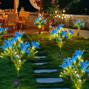 7-Head Solar Lily Simulation Flowers, Waterproof LED Solar Garden Lights, Solar Landscape Lights, Outdoor Decorative Lights, Outdoor Lawn Decor, Wedding Pathway Lighting, Perfect for Yard and Garden Decoration