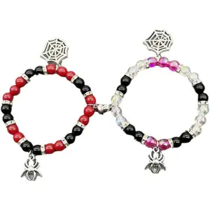 2 count Christmas Xmas Spider Web Friendship Bracelets Set Charms Strand Love Heart Energy Stone Relationship Couple Matching Attraction Distance BFF Party Halloween