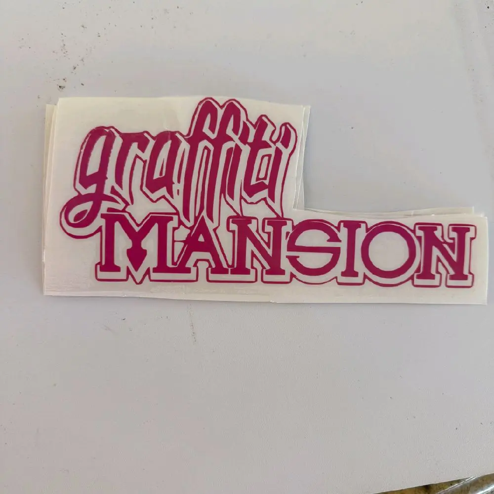 Graffiti Mansion Custom Logo Red Motorcycle Decal - Personalized Custom Magnet & Sticker Accessory for Automotive & Motorcycle Use, Custom Decals Decals, Magnets & Stickers, Decals, Magnets & Stickers