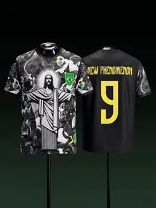 Brazil Christ The Redeemer Special Edition Soccer Jersey, New Phenomenon Number 9 Men Short Sleeve Quick Dry Football Shirt