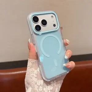 Solid color transparent magnetic mobile phone protective case, compatible with MagSafe, four-corner anti-fall, lens protection, suitable for iPhone1716ProMax  magnetic mobile phone case