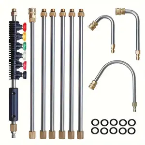 High Pressure Washer Extension Wand, 1/4' Quick Connect Power Washer Lance with 6 Nozzle Tips, Gutter Cleaning Curved Rod, Adjustable Water Pressure, Pressure Washer Attachments, Power Washer Attachment, Pressure Washer Accessories