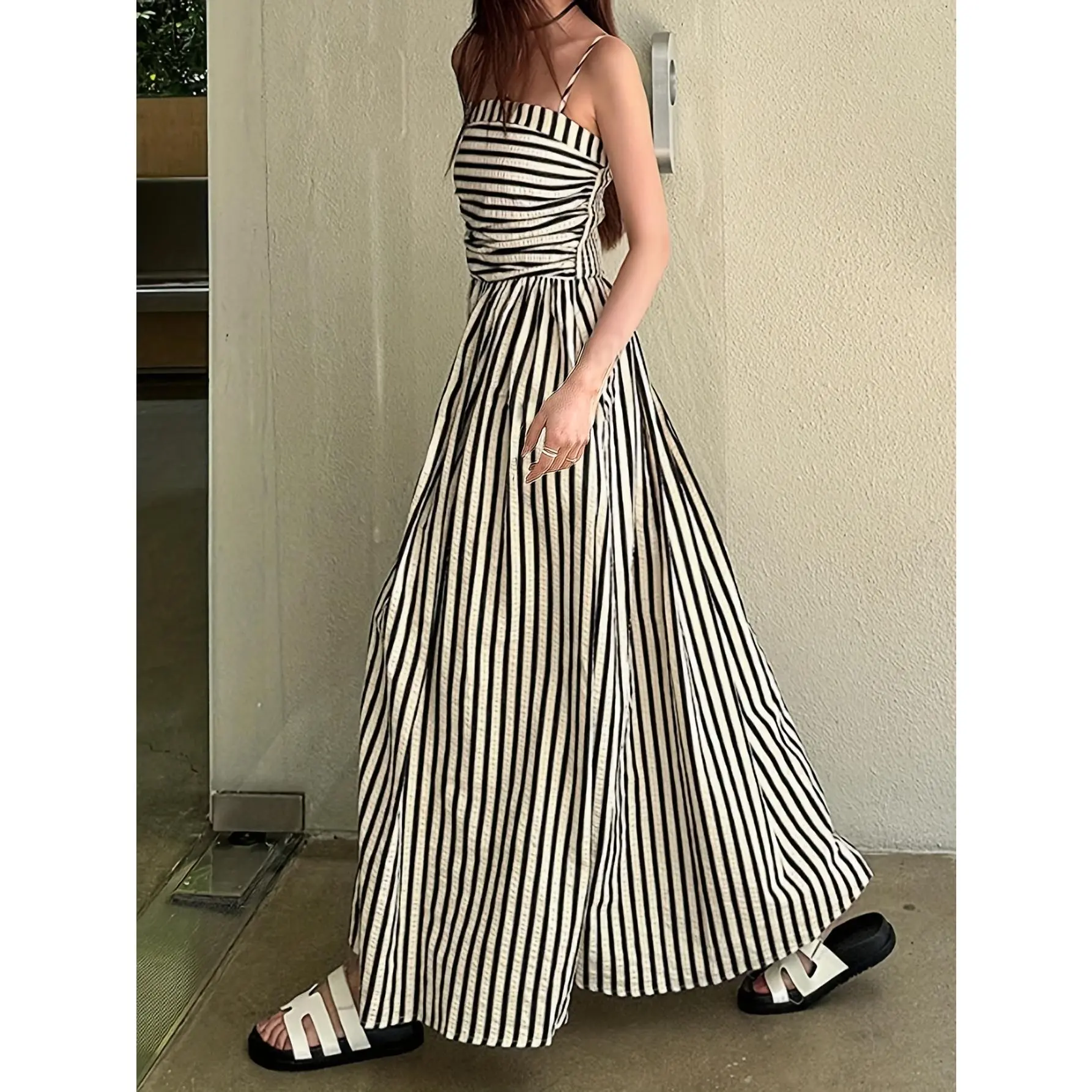 Women's off-the-shoulder striped maxi dress - black and white vertical stripes, flowing resort style, beach skirt Casual Womenswear Summer Sleeveless - TikTok Shop Women's off-the-shoulder striped maxi dress - black and white vertical stripes, flowing resort style, beach skirt Casual Womenswear Summer Sleeveless - TikTok Shop