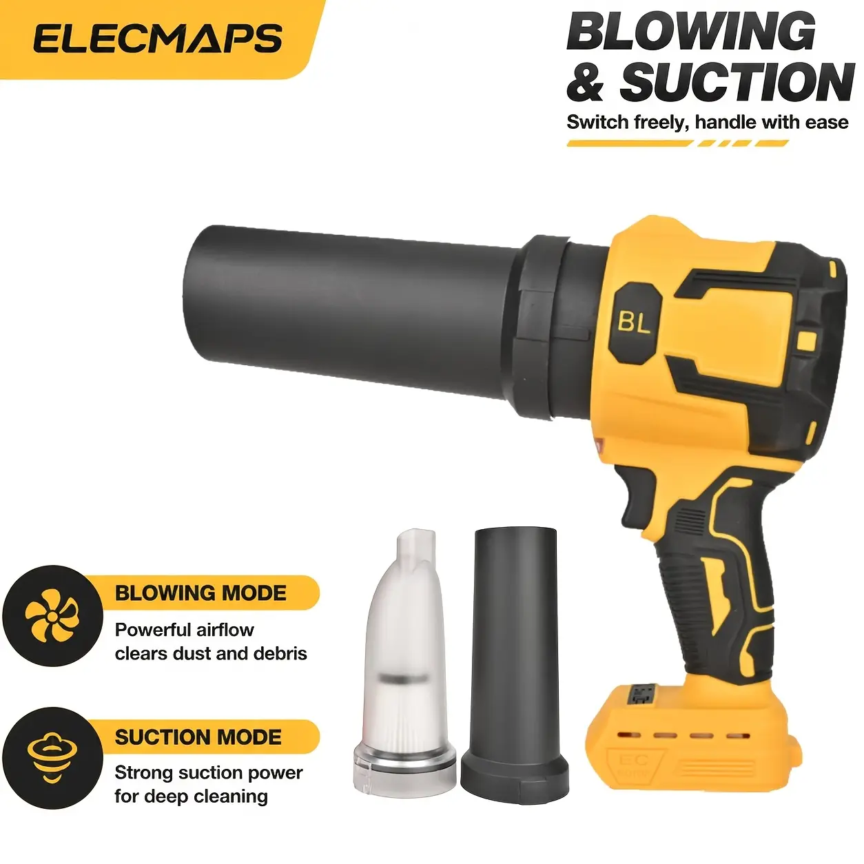 ELECMAPS 2-in-1 Dual-Function Vacuum Cleaner & Hair Dryer Model 093, Lightweight Handheld Power Blower with Powerful Suction, Compact Portable for Leaf Removal, Dust Cleaning