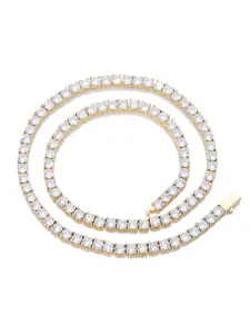 CZ Tennis Necklace, Copper Base Single Row Zirconia Chain, Hip-Hop Unisex Jewelry, 3-5mm Width, Gold/White/Rose Gold Plated 16-24 Inch Chain