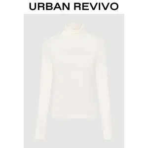 URBAN REVIVO Women's High-Neck Long-Sleeve T-Shirt - Minimalist Basic, Layer-Friendly, Casual Comfortable Style Top, UWB450068