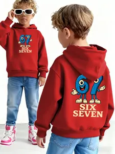 Boys' Six Seven Series Creative Cartoon Print Hoodie, Casual Fitted H-Type Design, Perfect Christmas Gift, Daily Wear, Graphic Hoodies
