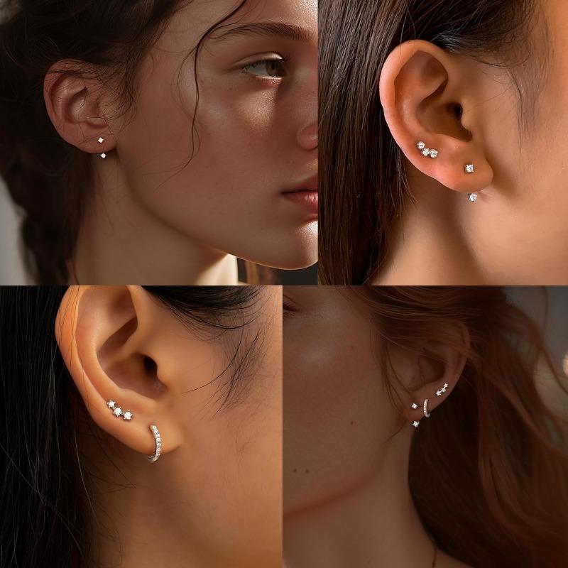 3 Pairs Earrings for Women , Earrings Stacks for Multiple Piercing Dainty Cartilage Huggie Hoop Earrings Hypoallergenic Small Cubic Zirconia Stud Hoop Earrings Set 3 Pairs Earrings for Women , Earrings Stacks for Multiple Piercing Dainty Cartilage Huggie Hoop Earrings Hypoallergenic Small Cubic Zirconia Stud Hoop Earrings Set