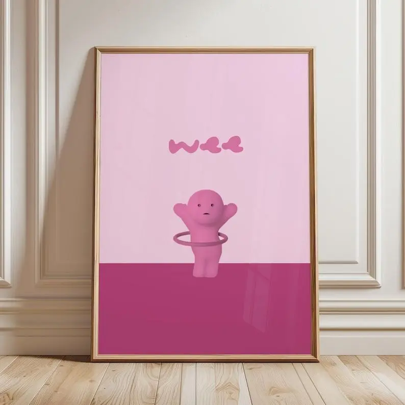 Smiski Hoop Poster, Smiski Wall Art, Pink Wall Art, Bathroom Wall Art, No frame