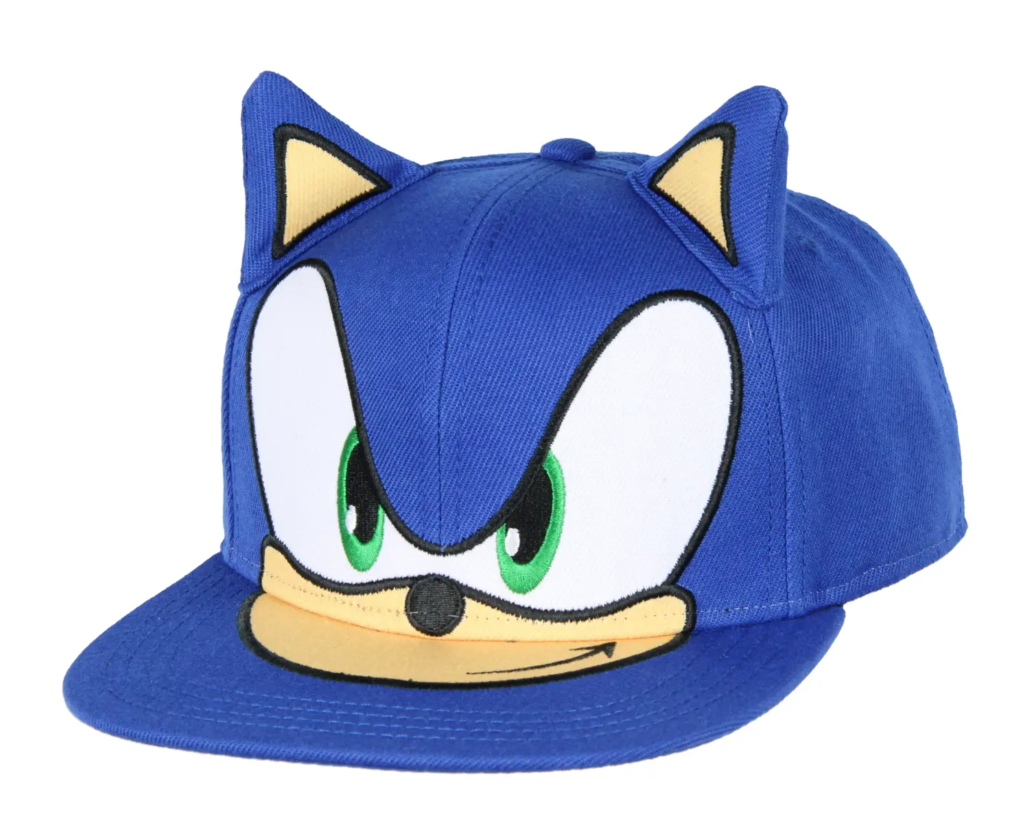 Sonic the Hedgehog Men's Hat Embroidered Character Face and 3D Ears Snapback Cap, Embroidered Cotton Hat