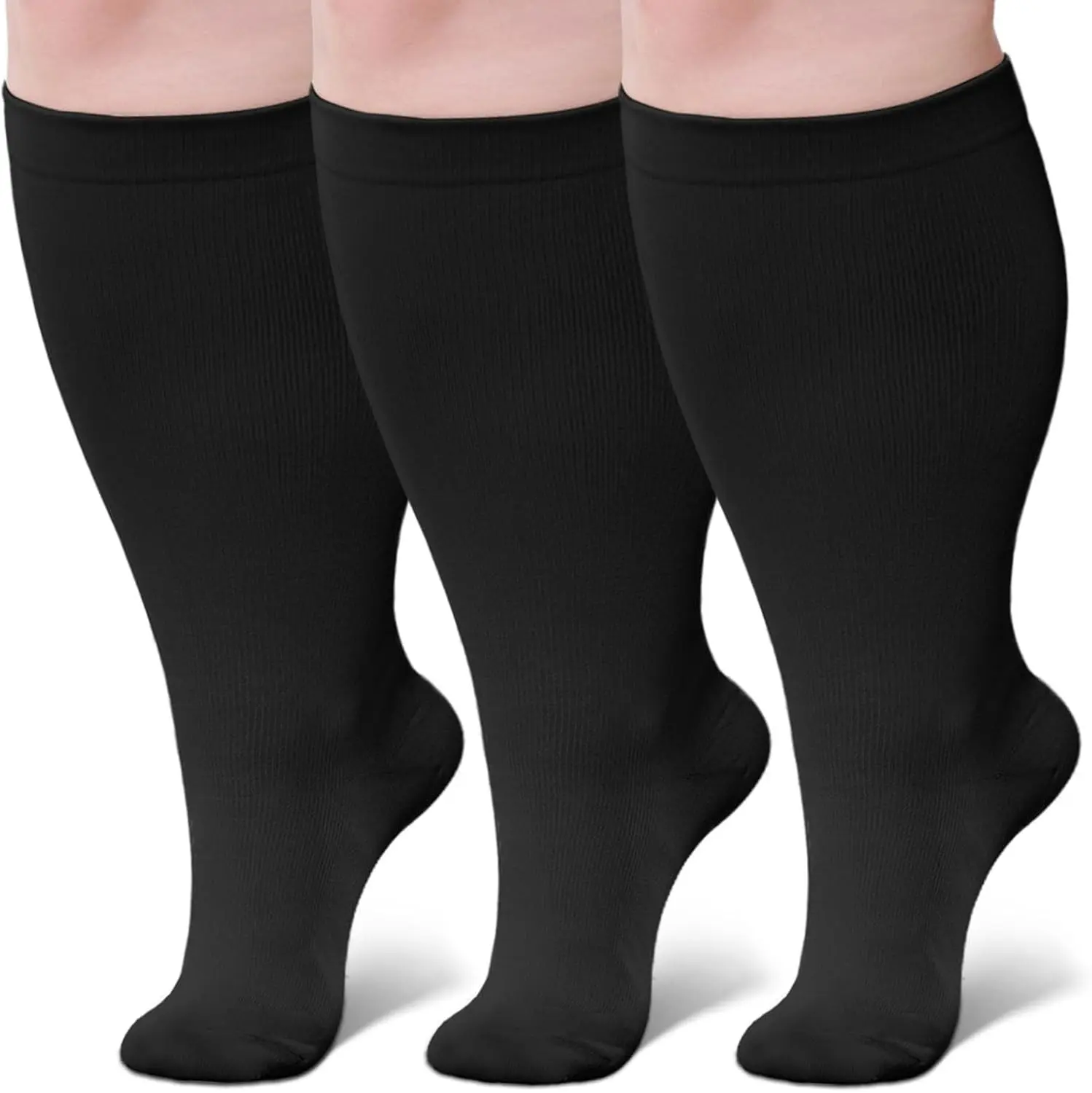 3 Pairs Plus Size Compression Socks: Wide calf Compression Stockings for Men Women - Extra Large 20-30 mmHg Compression Hose Support for Travel Nurses Running Pregnancy