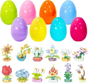 Mothers Day Gift 12 Pack Easter Plastic Eggs with Flower Building Blocks for Easter Theme Party Favors, Supplies for Easter Egg Hunt, Basket Stuffers/Fillers, Classroom Prize Supplies Toddler Boys Girls
