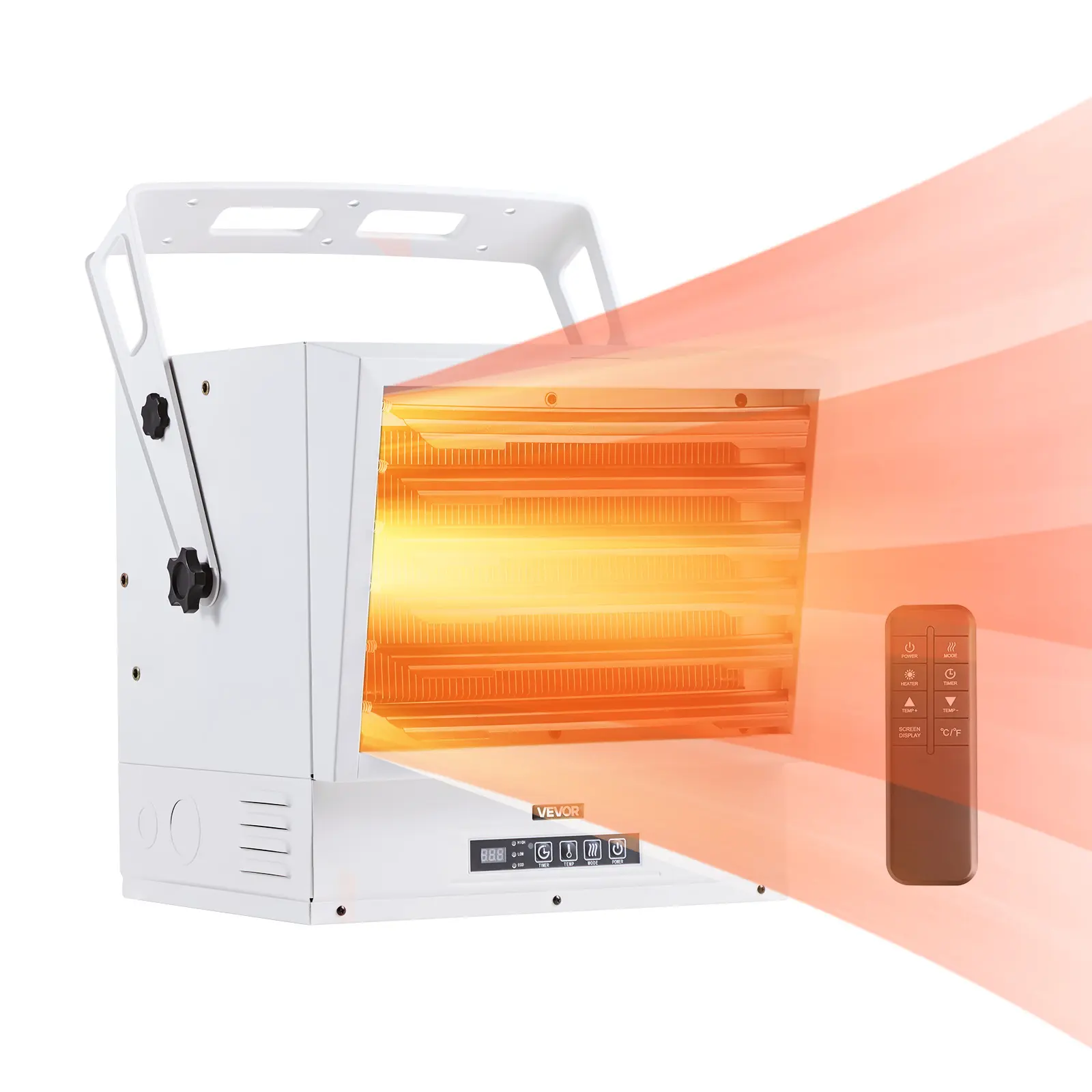 VEVOR 15000-Watt 240V Steel Electric Garage Heater with 240V Plug, Fan-Forced Heat, Adjustable Thermostat, 20ft (6m) Remote Control, 10-Hour Timer, Heat Safe, Overheat Protection, Wall/Ceiling Mount for Indoor Workshop, 15000w Power, Remote Controlled