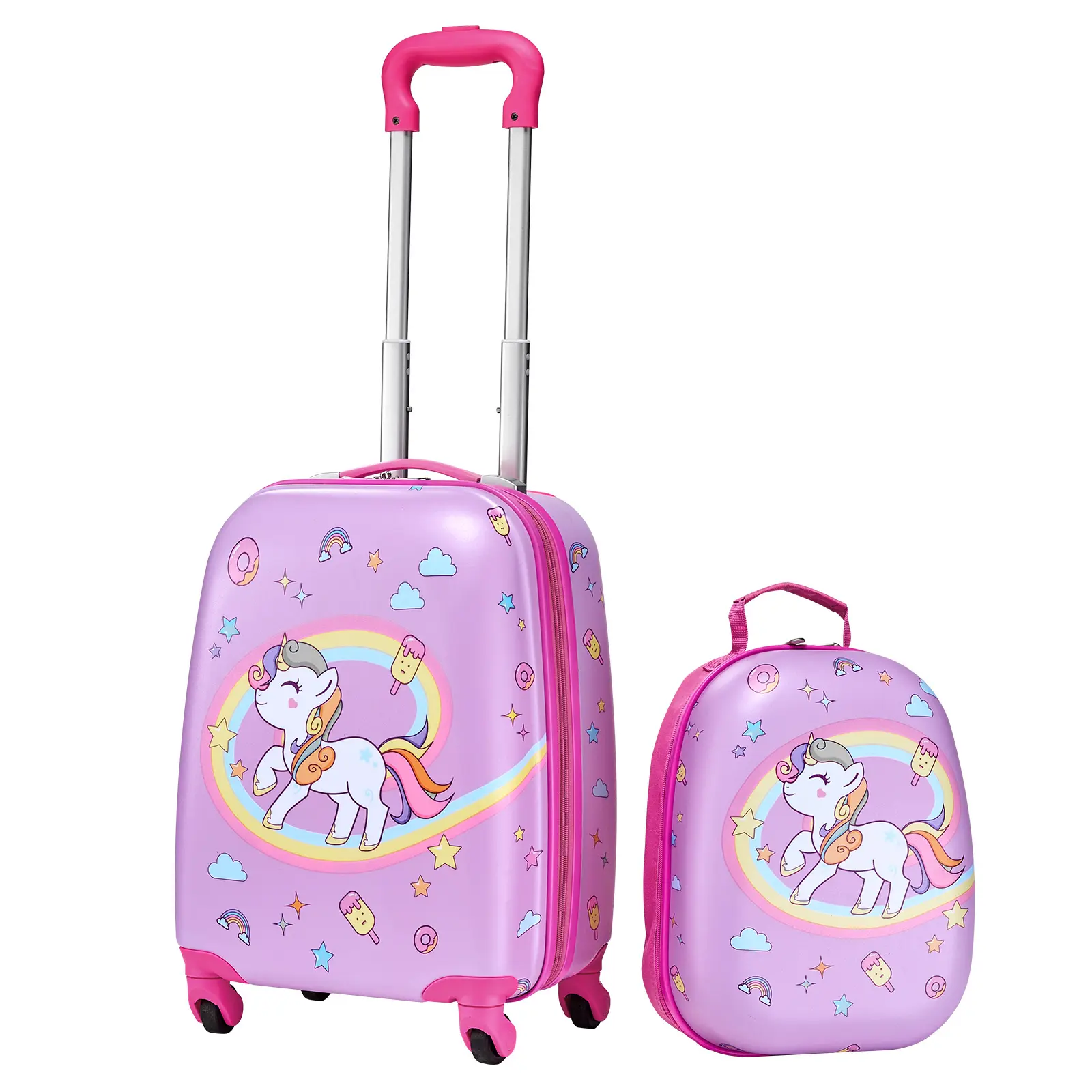 【SummerFinds】VEVOR Kids Luggage Set, 2 Piece, 18 Inch Hardside Rolling Wheels Suitcase with Hard-Shell Backpack, Unicorn Kids Carry on Luggage Set, Holiday Birthday Gift for Girls & Boys, Airline Approved, Hard Luggage Sets, Telescopic Luggage Sets