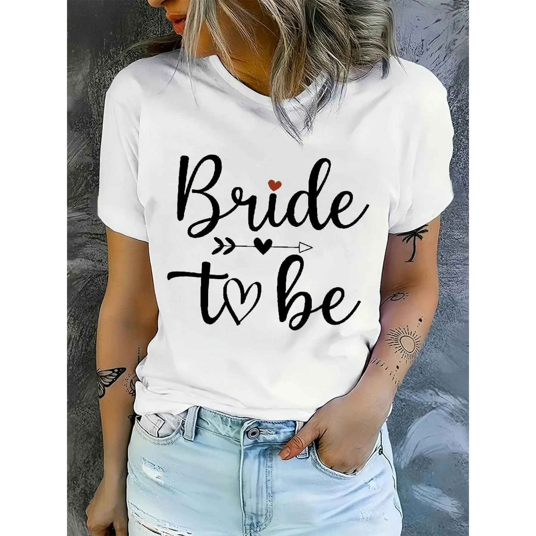 [1pc "Bride to Be" Print Casual T-Shirt] 1pc Women'S Casual Round Neck T-Shirt with "Bride to Be" Print, Polyester Knit Fabric, Short Sleeve Breathable Top for Spring/Summer/Autumn - Regular Length Fashion Tee 241206, Chic, Coat