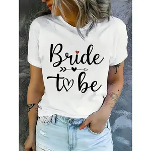 [1pc "Bride to Be" Print Casual T-Shirt] 1pc Women'S Casual Round Neck T-Shirt with "Bride to Be" Print, Polyester Knit Fabric, Short Sleeve Breathable Top for Spring/Summer/Autumn - Regular Length Fashion Tee 241206