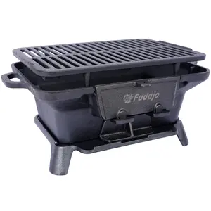 Oval Cast Iron Grill Outdoor Household Appliance, Portable Charcoal Grill and Tabletop Cast Iron Skillet Small Charcoal Grill, Camping Stove, Hibachi Grill
