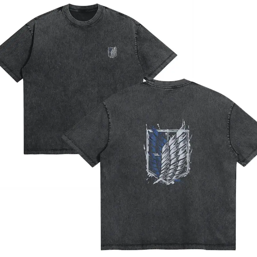 Youth and Adult Scout Regiment Stone Wash T-Shirt - Attack on Titan Tee, Anime Cotton Crewneck for Men Women Unisex Fashion
