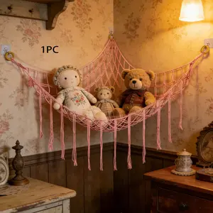 Stuffed Animal Net Hammock, 1 Count Storage Hammock for Plush Toys, Corner Hanging Organizer for Dolls Collection, Easy To Hang with Anchors & Hooks