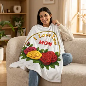 I Love You Mom Roses Velveteen Plush Blanket | Floral Mother's Day Throw