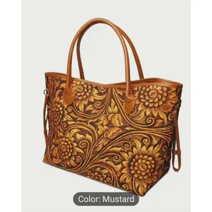 Vintage Flower Pattern Tote Bag, Textured Shoulder Bag For Women, Classic Western Handbag For Work