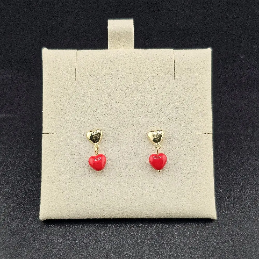 14k Gold Red Heart Studs Earrings - Kenia Collection, Elegant Minimalist Everyday Wear Jewelry, Women's Accessories, Elegant Minimalist Earrings