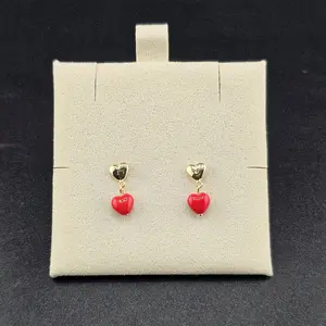14k Gold Red Heart Studs Earrings - Kenia Collection, Elegant Minimalist Everyday Wear Jewelry, Women's Accessories, Elegant Minimalist Earrings
