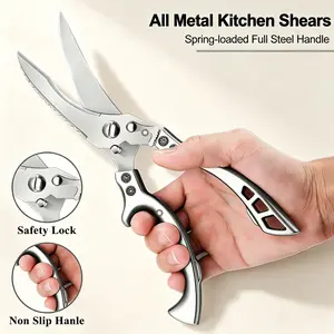Heavy-Duty Multipurpose Kitchen Shears - Premium Stainless Steel Extra-Sharp Meat Shears, Spring-Loaded for Easy Cutting of Chicken, Meat, Turkey, Fish & Vegetables, Dishwasher-Safe