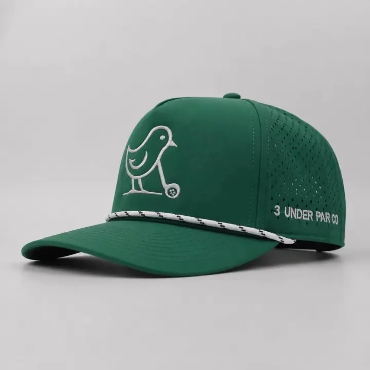 3 Under Par Co "Tap in Bird" Edition Golf Hat - Green with Perforated Design and White Trim