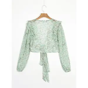 Australian ruffled floral wrap chiffon shirt